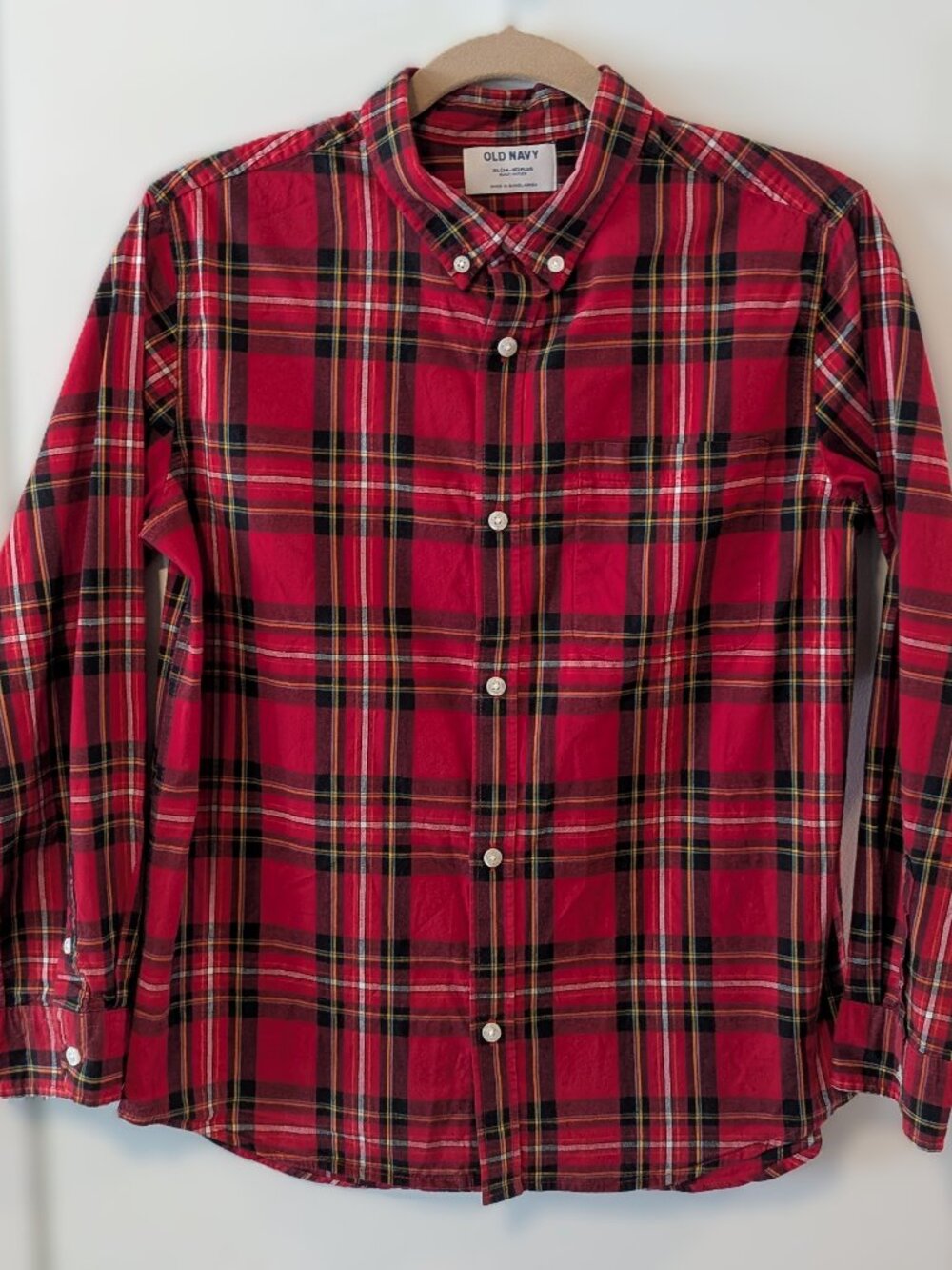 Old Navy Boys Red Stewart Tartan Plaid Button Down Shirt - XL